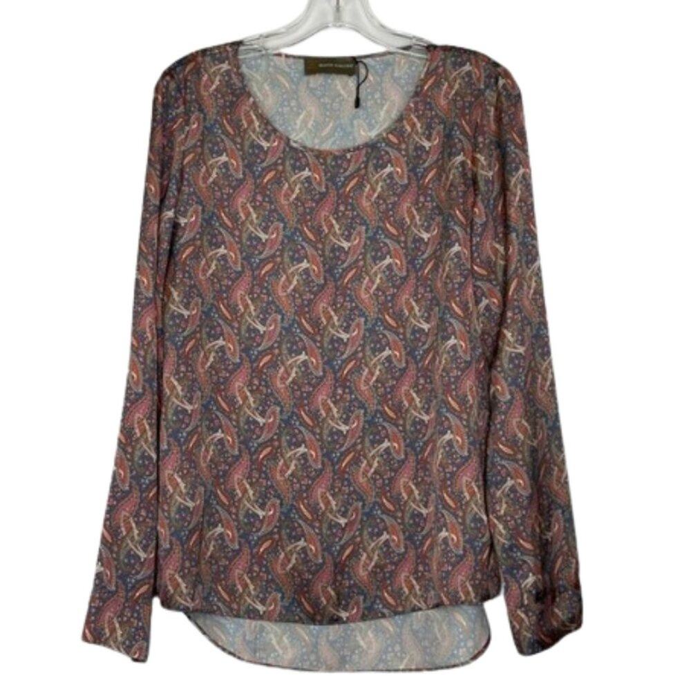 Diana Gallesi satin paisley colorful long sleeve blouse size 8
